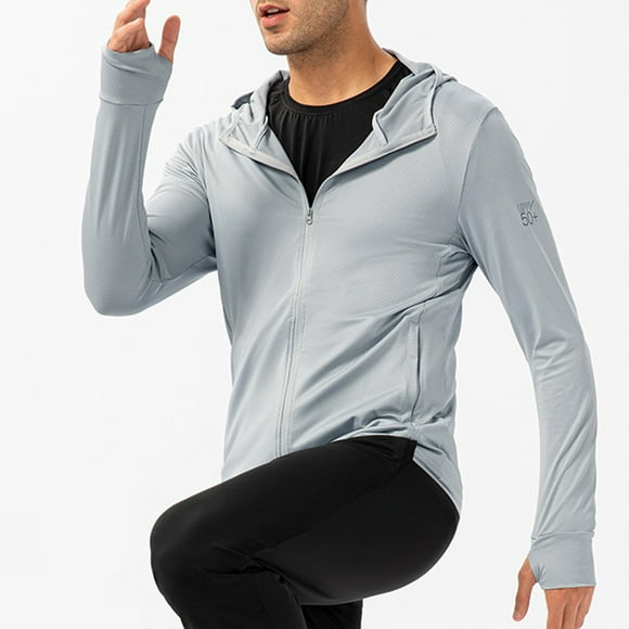 Pisexur Sun Protection Clothing Men UPF 50 Long Sleeve Shirt Men Outdoors Sunscreen Solid Color Pockets Sleeve Cover Sports Ditness Training Long Sleeved Hooded Casual Gray,3XL