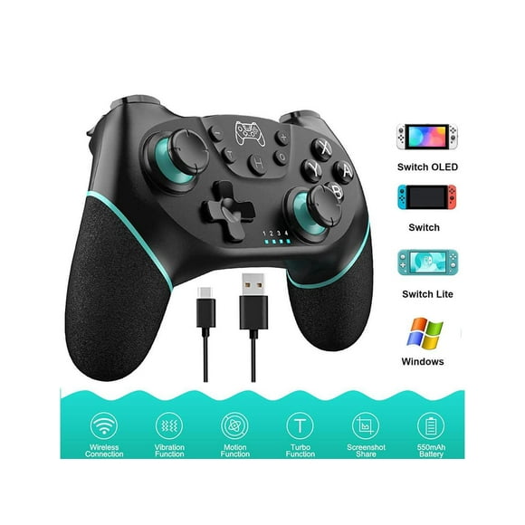 Manette Switch, Manette Sans Fil Pro Compatible avec la Manette Bluetooth Nintendo Switch Switch, Manette de Jeu pour PC Prenant en Charge le Gyroscope, l'Axe, le Turbo et la Double Vibration avec Câble de Chargement Noir