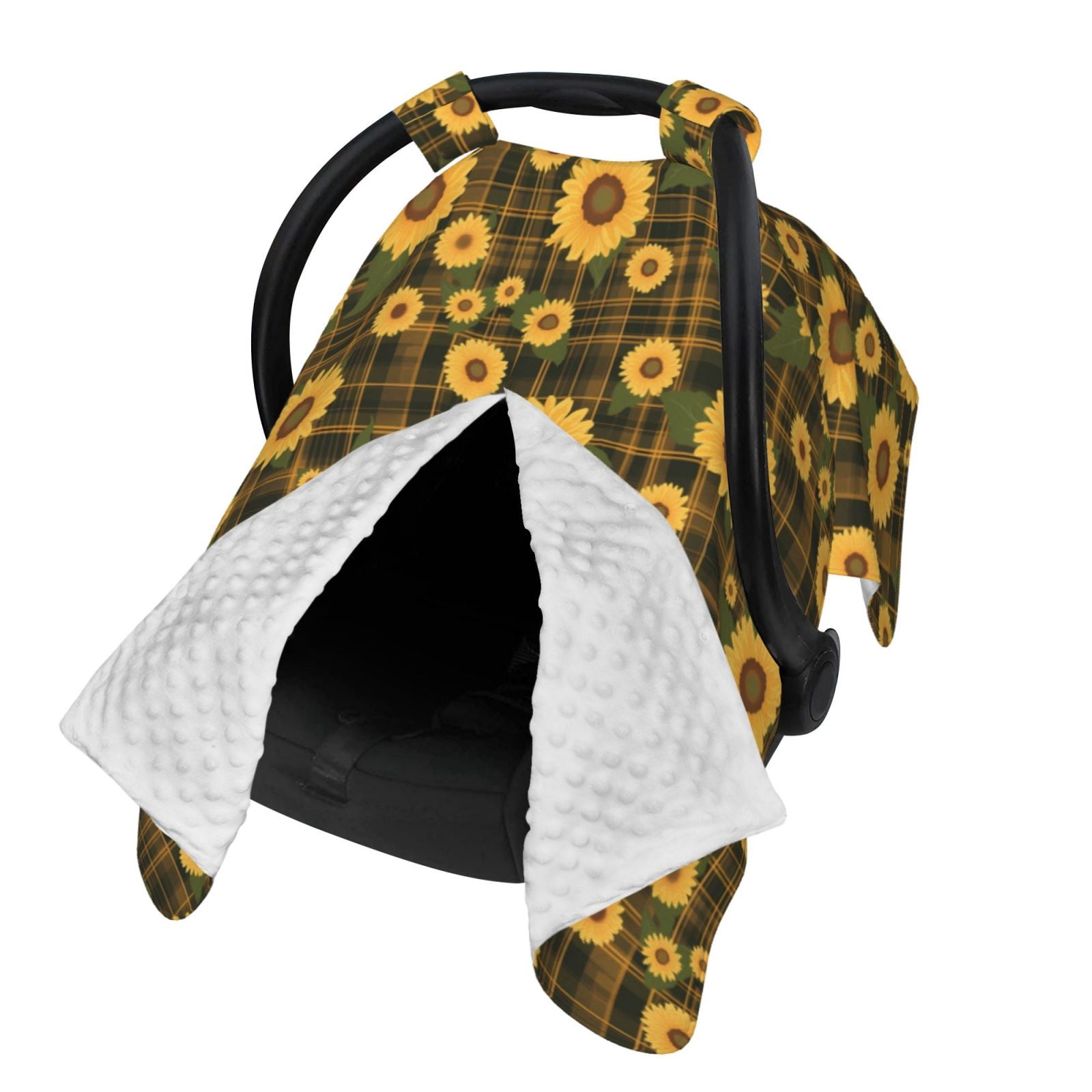 Naloa Vintage Plaid Sunflower Baby Car Seat Cover, Breathable Baby Carrier Cover, Multiuse Baby Carrier Cover & Nursing Breastfeeding Cover