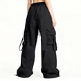 thumbnail image 5 of Parachute Cargo Pants Women Baggy Quick Dry Wide Leg Hiking Pants Pull-on High Waist Hip Hop Pant with Multi Pockets Black L, 5 of 5