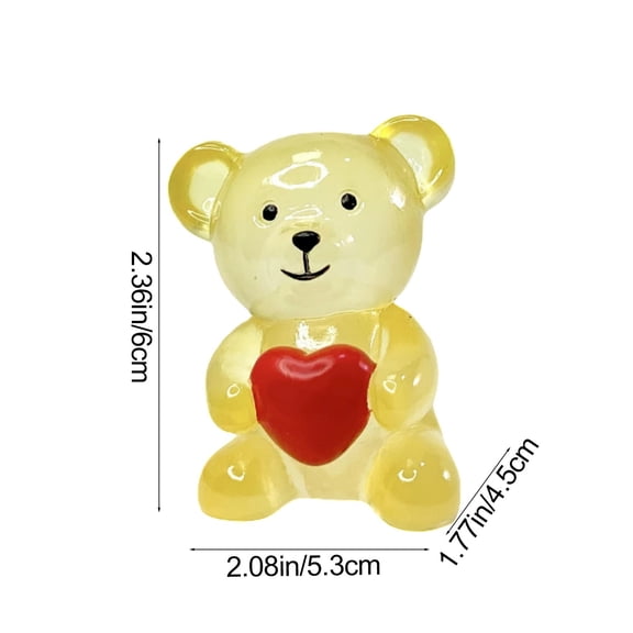 Mini Bear Figurine with Heart, Transparent Resin Animal Figures, for Valentine's Day Birthday Party Office Study Display Decoration, Yellow
