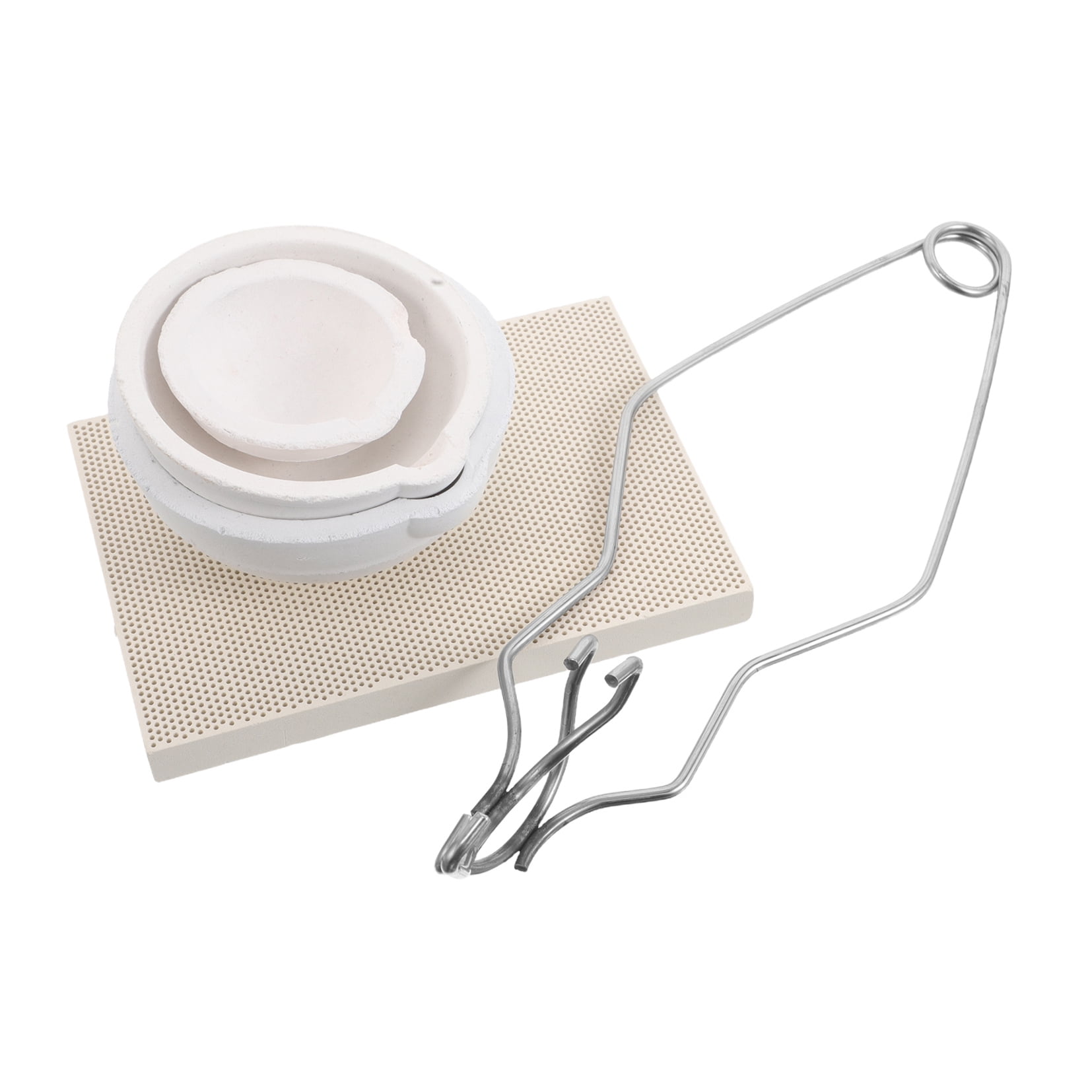 WHAMVOX 1 Set Melting Crucible Bowl Ceramic Dish Set Includes Honeycomb Soldering Board Plate and Tong Handle for Melting Metal Crafting