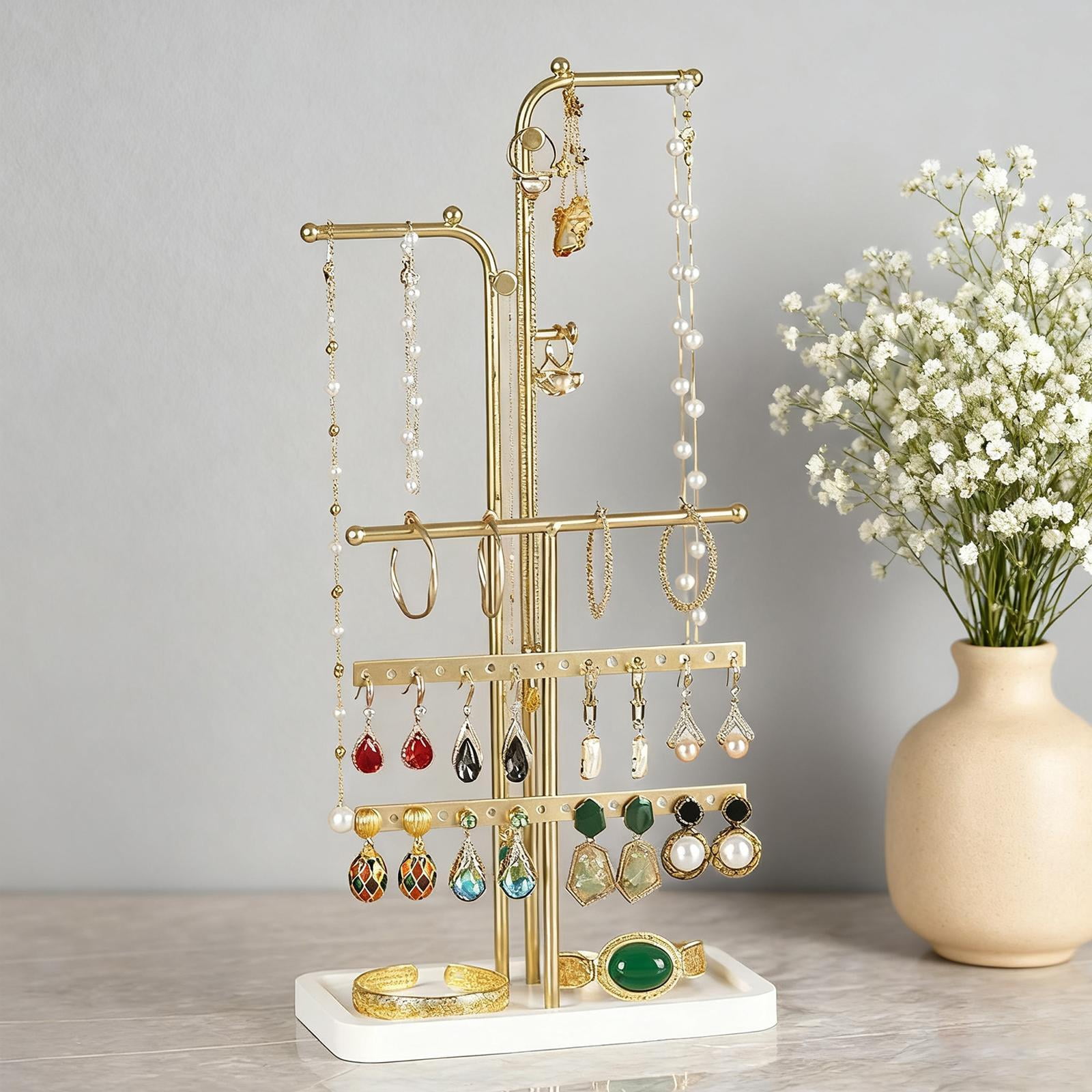 Milageto Jewelry Tree Stand Necklace Hanger Decorative Storage Tier Necklace Bracelet Organizer Showcase for Hair Accessories Bracelet