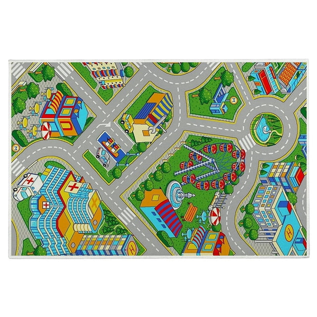 Alfombra de caminos de ciudad para niños, alfombras de área grande, rectangulares, para sala de juegos y dormitorio