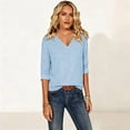 thumbnail image 6 of Zysthvn Lightweight Women 3/4 Sleeve Tops Striped Casual Winter Tshirts for Women V Neck Loose Fit Tops, 6 of 8