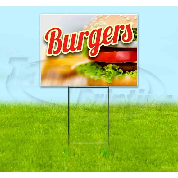 Burgers (18" x 24") Yard Sign, Includes Metal Step Stake