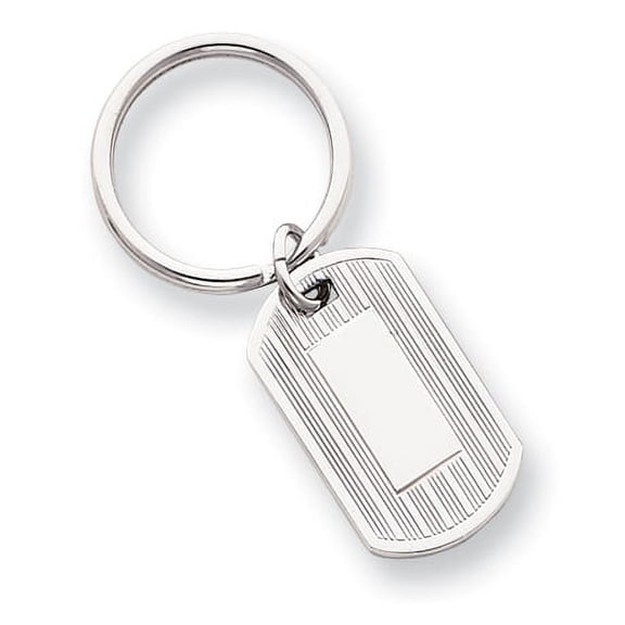 Rhodium-plated Etched Lines Key Ring Size