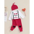 thumbnail image 3 of Suealasg Infant Baby Boy Valentine's Day Outfits Clothes 3M 6M 12M 18M Toddler Boy Long Sleeve Letter Bow Print Romper Long Pants Hat 3Piece Casual Spring Clothing for Newborn Boy, 3 of 8