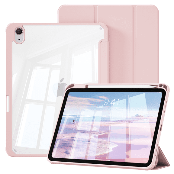 DGPSG for iPad (A16) 11th Gen Case, iPad 10th Gen Case, Slim Trifold Stand Protective Cover with Pencil Holder, for iPad 11/10.9 Inch 2025/2022, Clear PC Backshell, Auto Wake/Sleep, Pink