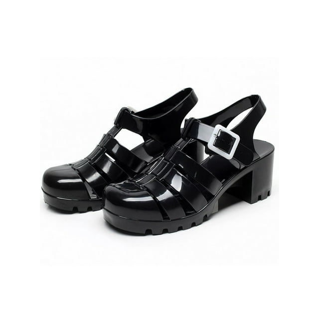 UKAP Womens Heels Sandals Waterproof Beach Sandal Ankle Strap Rain Shoe Ladies Shoes Non Slip Black 7