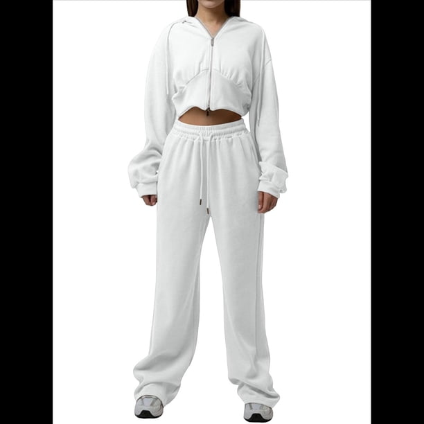 Conjunto Deportivo para Mujer: Sudadera con Capucha y Cremallera de Larga con Pantalones de Color Liso con Cordones - Conjunto de Dos Piezas XL