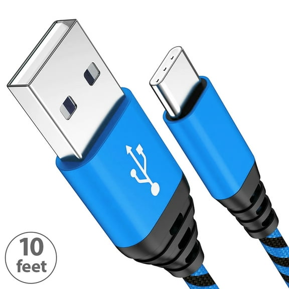 Borz 287 10Ft USB Type C 480 Mbps Nylon Braided Transfer Cable, Blue