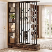Finmind 71" Room Divider with Storage Shelves, Wooden Partition Screen with 4-Tier Display Shelves for Living Room, Bedroom & Entryway