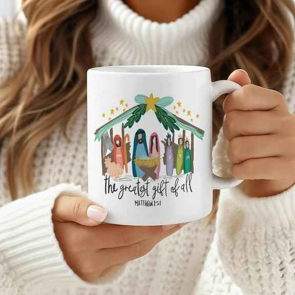 CH1Ristian CH1Ristmas Mug, Nativitcene Coffee Cup, The Greatest Gift of All, Bible Verse Matthew 121 Mug, Religiouoliday Gift