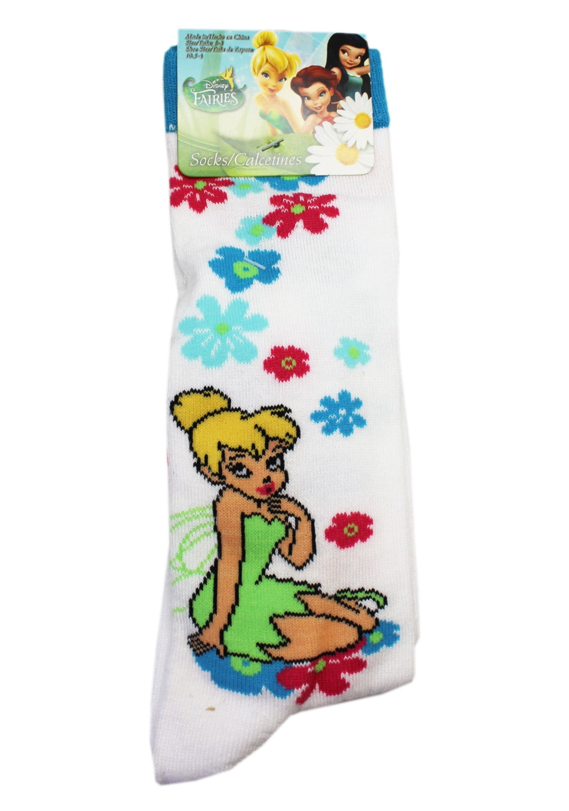Tinker Bell Disney's Tinker Bell White Floral Crew Cut Socks (Size 6