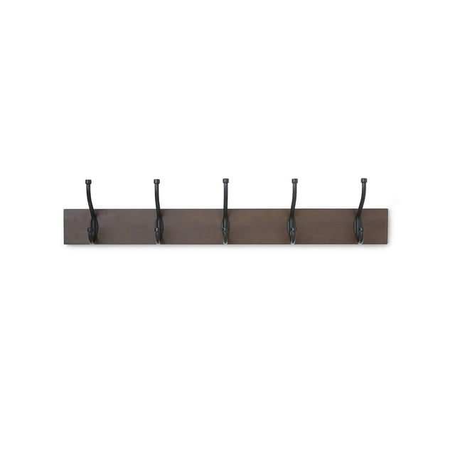 Perchero de metal para montar en la pared, 5 ganchos, color espresso