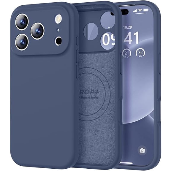 ZHU997 Magnetic Compatible with iPhone 17 Pro Case (Compatible with Magsafe) (Upgraded Camera Protection) Liquid Silicone Shockproof Full Body Protective Phone Cover for Women Men, Navy Blue, 6.3”