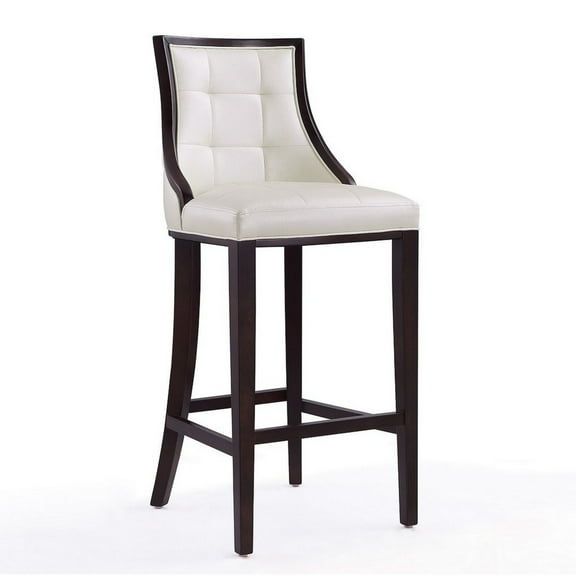 Manhattan Comfort Fifth 31.5" Faux Leather Barstool in Pearl White/Walnut