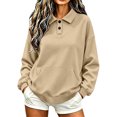 thumbnail image 2 of WQNVRNR Womens Collar Sweatshirt Fall Casual Loose Fit Button Front Kangaroo Pocket Pullover Sweatshirt with Pocket Khaki 2XL, 2 of 8