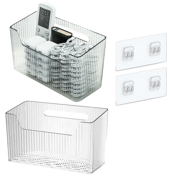Juego de 2 cestas organizadoras de almacenamiento para montaje en pared, transparentes