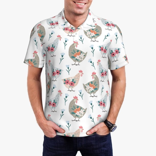 Fotbe Funny Chicken Camiseta Polo de Golf para Hombre con Estampado – Camisa Deportiva Transpirable con Cuello Abotonado-4X-Large