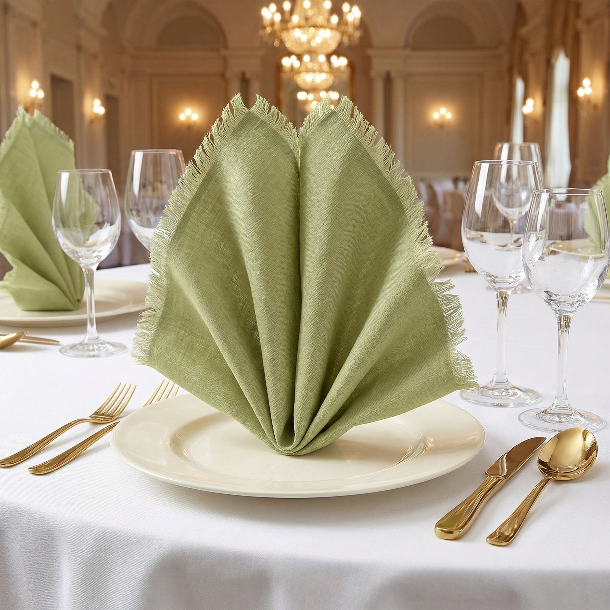 Unique Bargains 6Pcs Cotton Reusable Dinner Cloth Napkins Grass Green 18x18inch