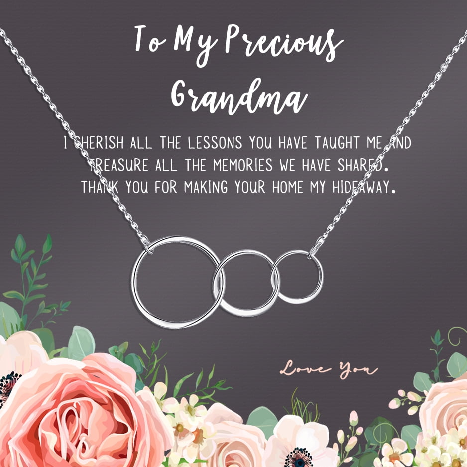 Gift for Grandmother's Day Card Necklace, Mother's Day Jewelry, Mother' Day Necklace and Card Gift, Necklace and Card Mother's Day Gift, Ships Next Day! [Silver 3 Rings, No-Personalized Card]