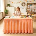 thumbnail image 2 of 75*180cm Solid Ruffled Desk Table Skirt Wrinkle Resistant Decorative Cover For Kitchen Indoor Event Table Decoration Orange, 2 of 4