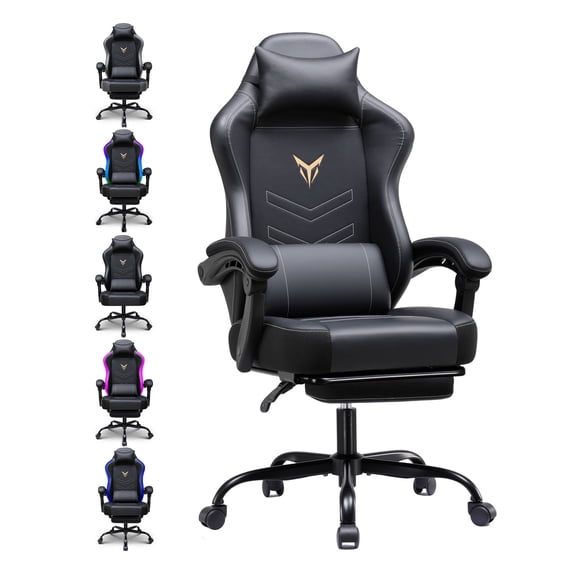 GTPLAYER Gaming Chair with Footrest, Recliner Chair with Headrest & Lumbar Support, Linkage Armrest,Ergonomic Gaming Chair 350lbs, High Back Office Home, Black