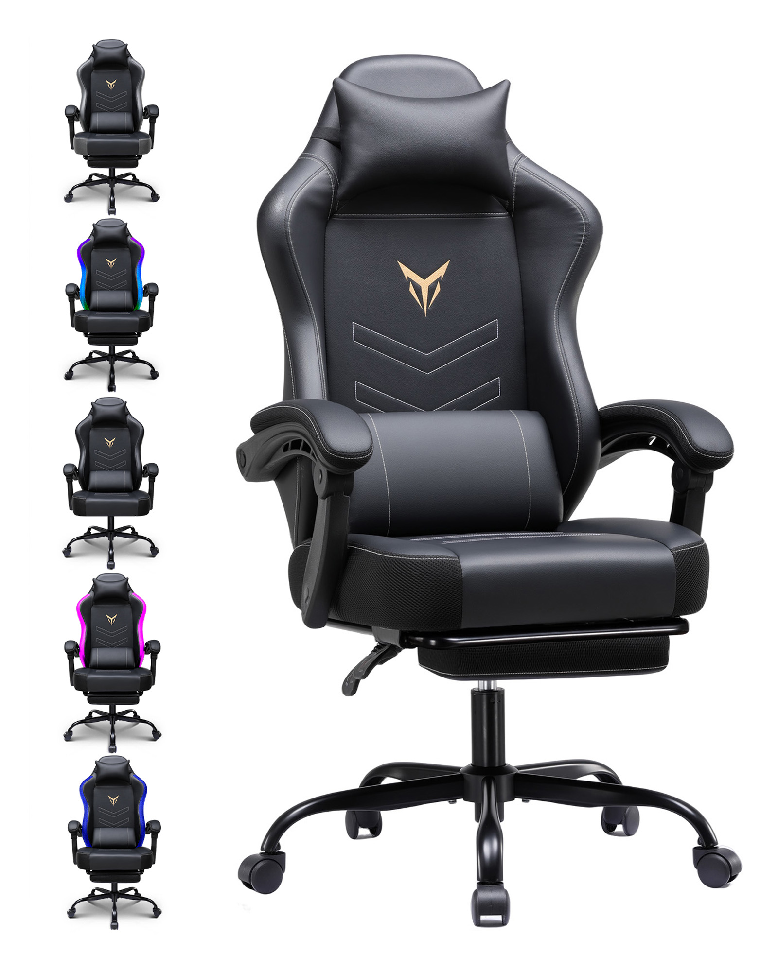 GTPLAYER Gaming Chair with Footrest, Recliner Chair with Headrest & Lumbar Support, Linkage Armrest,Ergonomic Gaming Chair 350lbs, High Back Office Home, Black