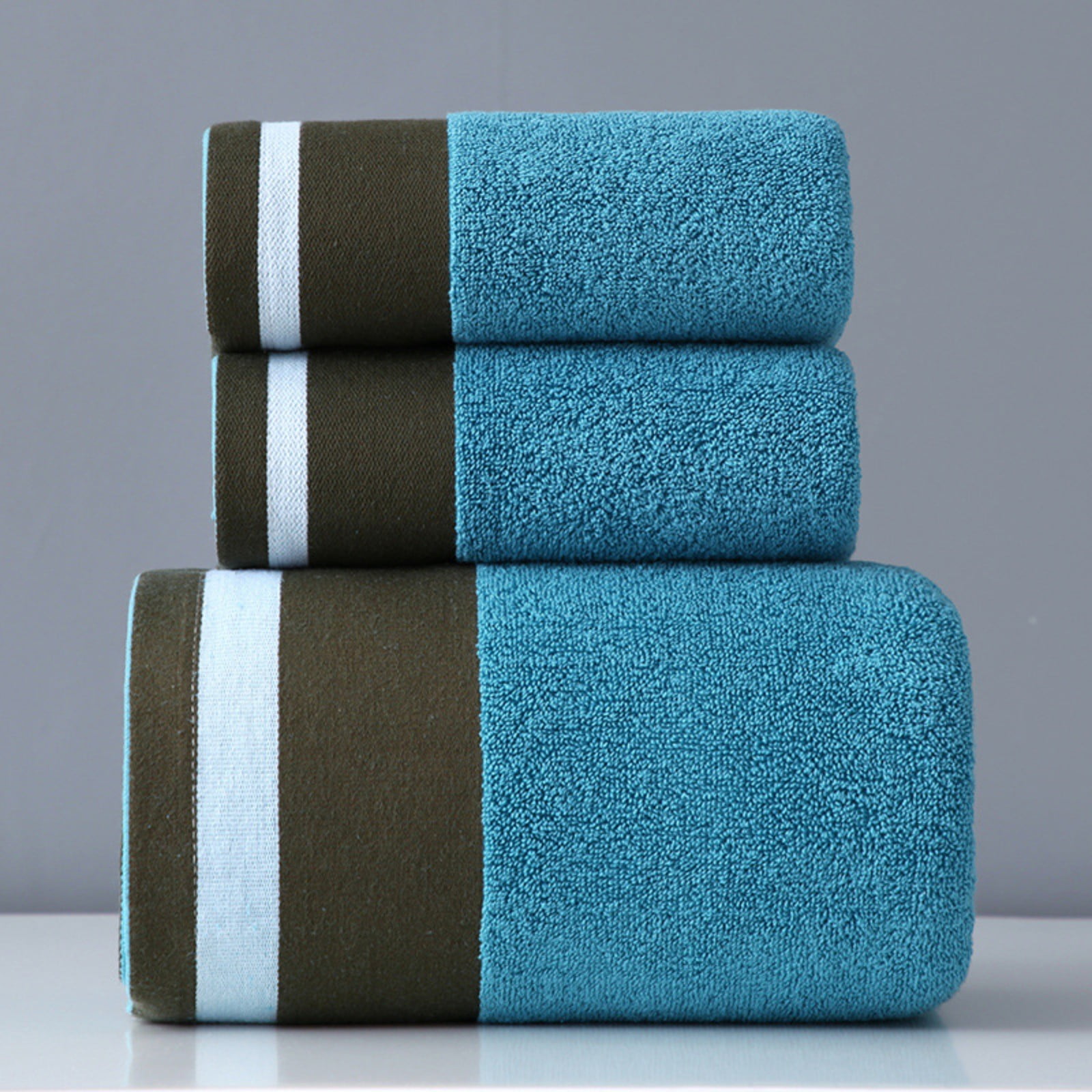 Woahu American Soft Linen Premium 3 Piece Towel Set,1 Bath Towel 1 Hand Towel 1 Washcloth,,600 Gsm 100% Cotton Turkish Towels for Bathroom, Blue Towel Set