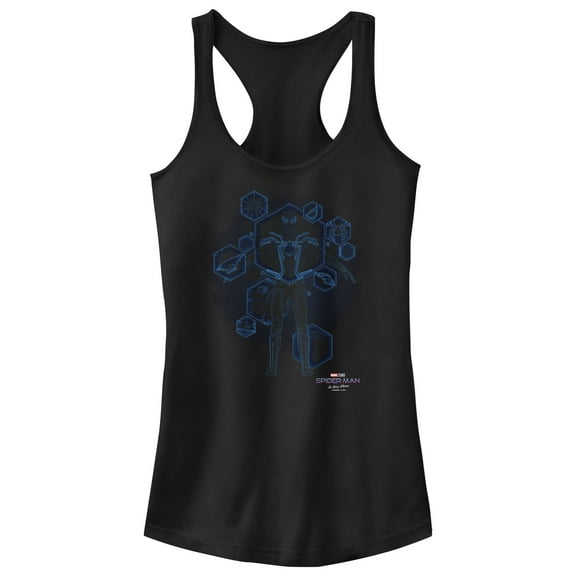 Junior's Marvel Spider-Man: No Way Home Black Suit Blueprint  Racerback Tank Top Black X Small