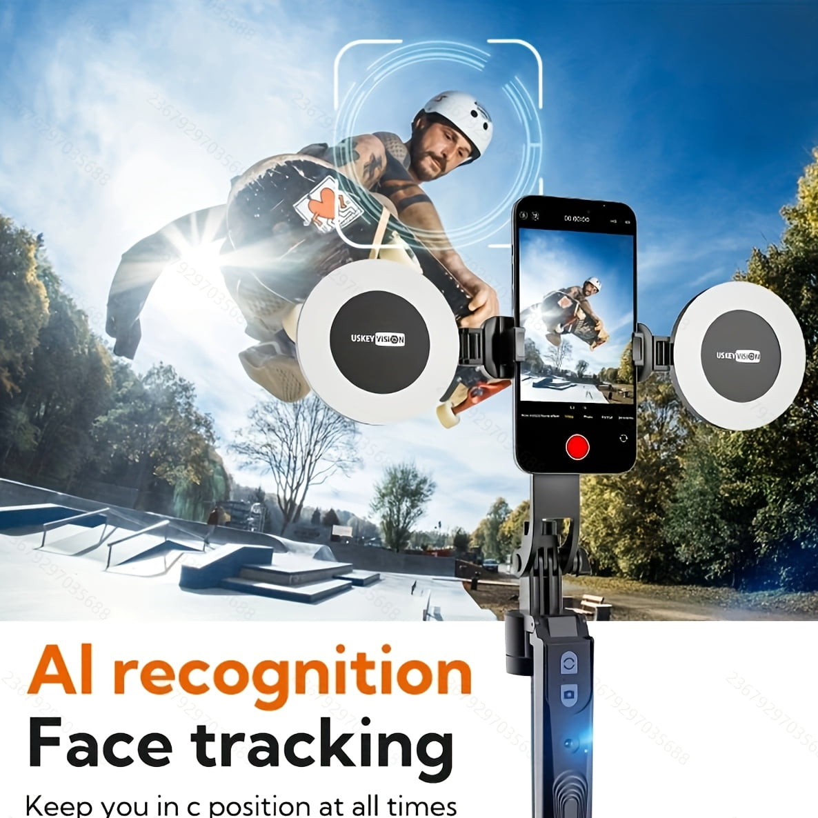 AI Selfie Stick Tripod with Auto Face Tracking, 360° Rotation, Dual Ring Light, Remote, 70" Extendable for iPhone 16/15/14/Pro/Android, Travel Vlog