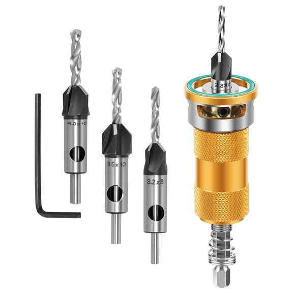 lkoopy 5Pcs Countersink Drill Bit Set with Depth Stop Precision Countersink Wood Drill Bit for Wood Processing Woodworking