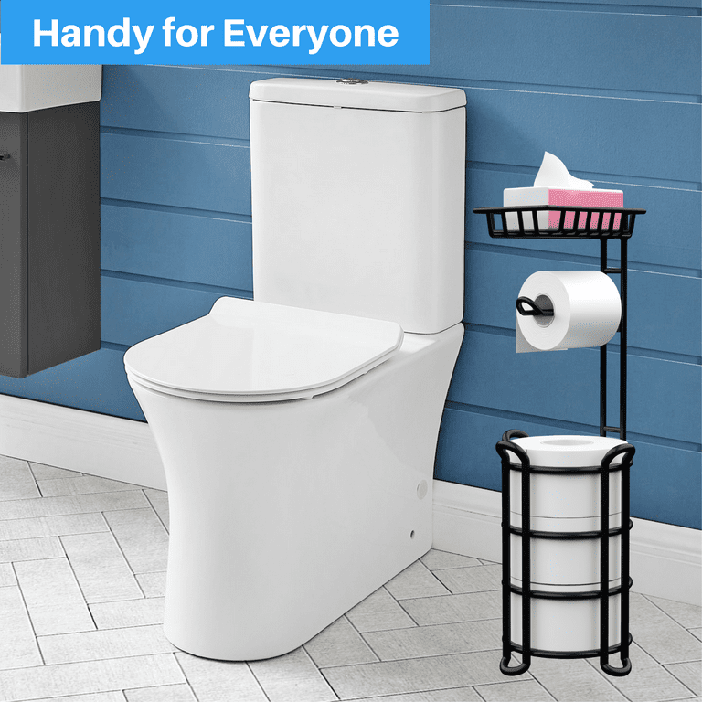 CISILY Black Toilet Paper Holder Stand with Storage Shelf, Free Standing  Toilet Paper Roll Holders, Bathroom Toliet Tissue Holder Accessories