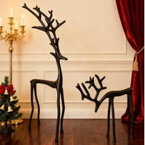 Reindeer Statues European-Style Modern Decorative, Black Finish Deer Sculpture, Christmas Tabletop Ornaments for Fireplace Living Room Bedroom Home Decor ( Up Down)