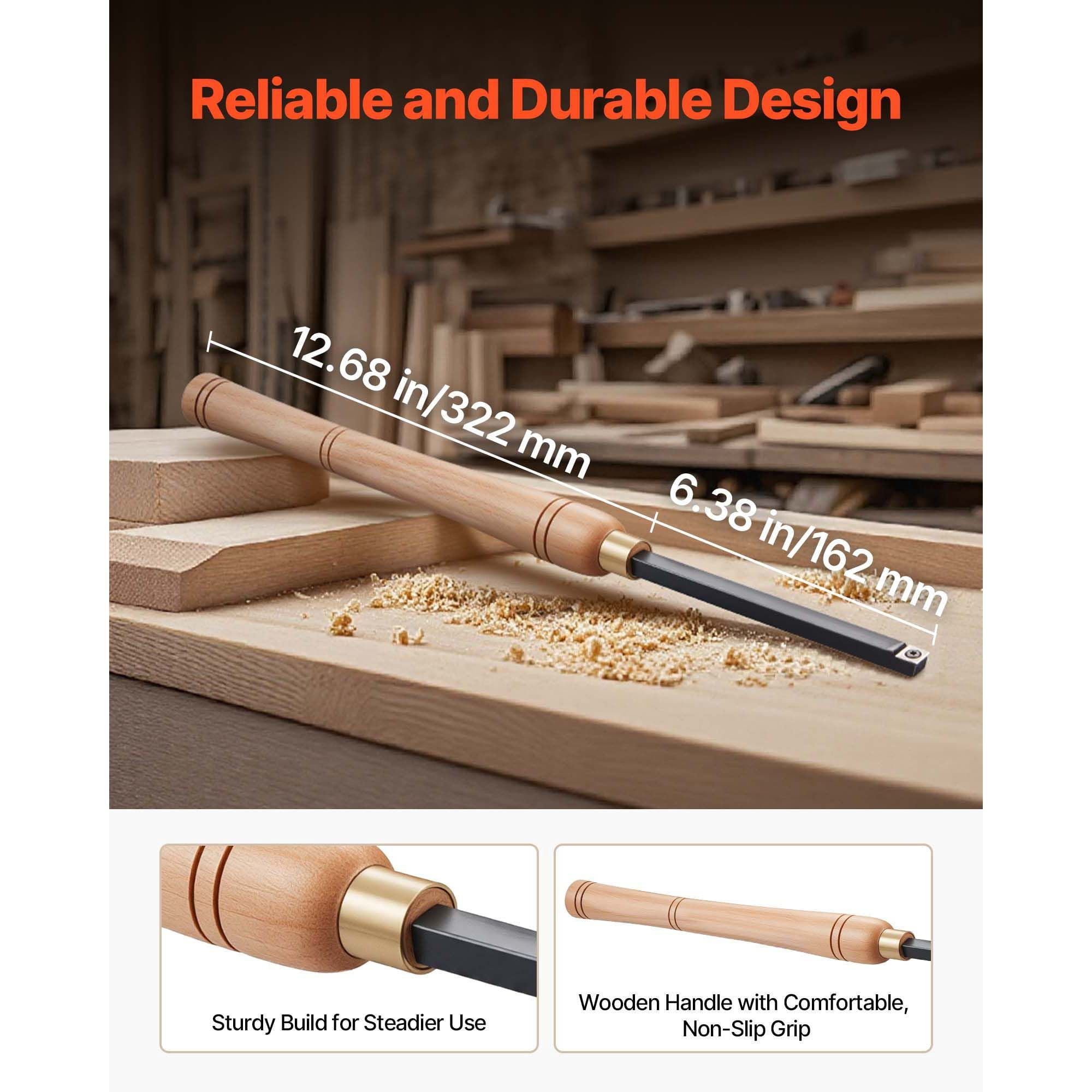 Wood Lathe Chisel Set 4-Piece Carbide Replaceable Blades Diamond/Round/Square with Wooden Box for Woodworking