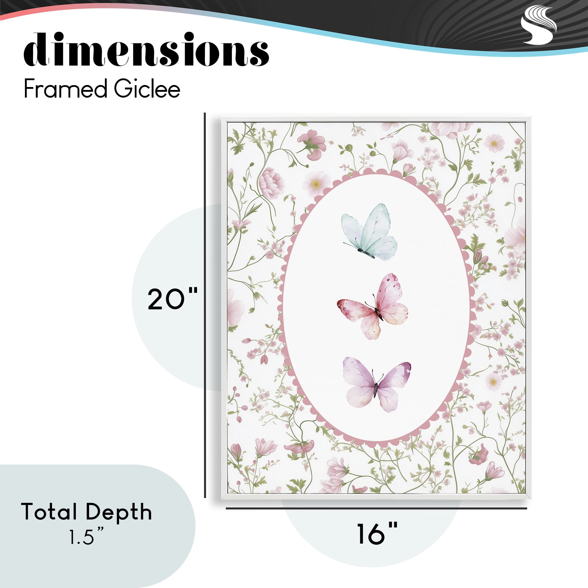 Delicate Florals & Butterfly White Framed Giclee Art, design by Christine Simpson Art