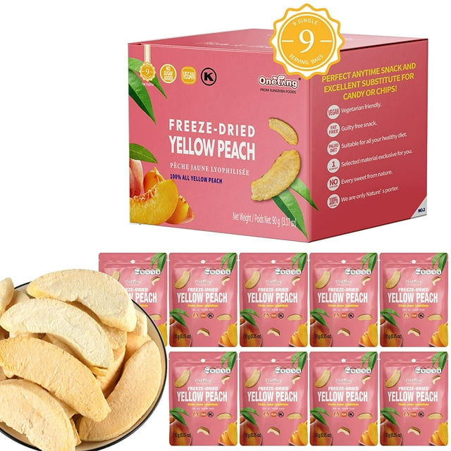 Freeze-Dried Fruit Yellow Peach Chips, 9 Pack Single-Serve Pack, Non GMO, Kosher, No Add Sugar, Gluten free, Vegan, Holiday Gifts, Healthy Snack 0.35 Ounce