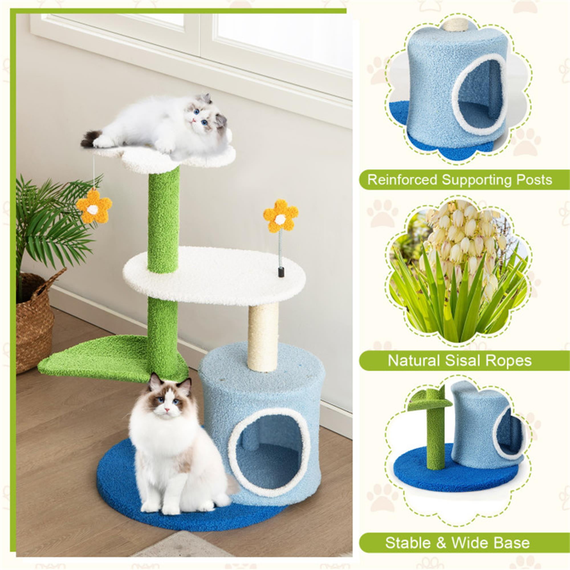Kadyn 34" Cute Cat Tree Kitten Cat Tower for Indoor Cat Condo Sisal Scratching Posts with Jump Platform Cat Furniture Activity Center Play House, Blue