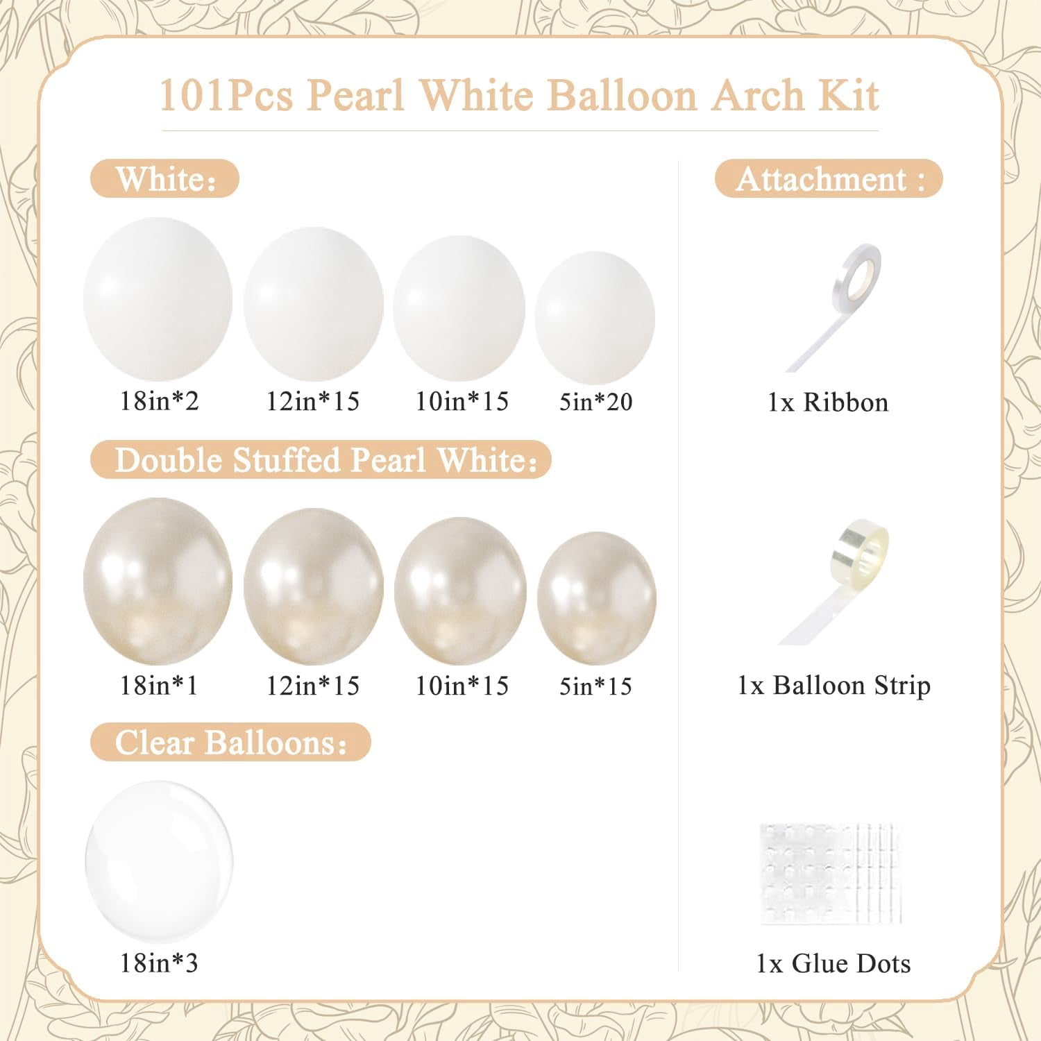 Pearl White Balloon Arch Kit with Double Stuffed Pearl Balloons and Clear Balloons for Wedding Bridal Shower Engagement Party Decorations