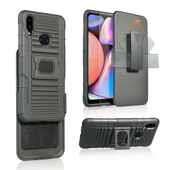 Compatible for Samsung Galaxy A10S Case with Tempered Glass Screen Protector Belt Clip Holster Defender Rugged Shock Proof Armor Heavy Protection Phone Cover w/Magnetic Mount Plate [Black]