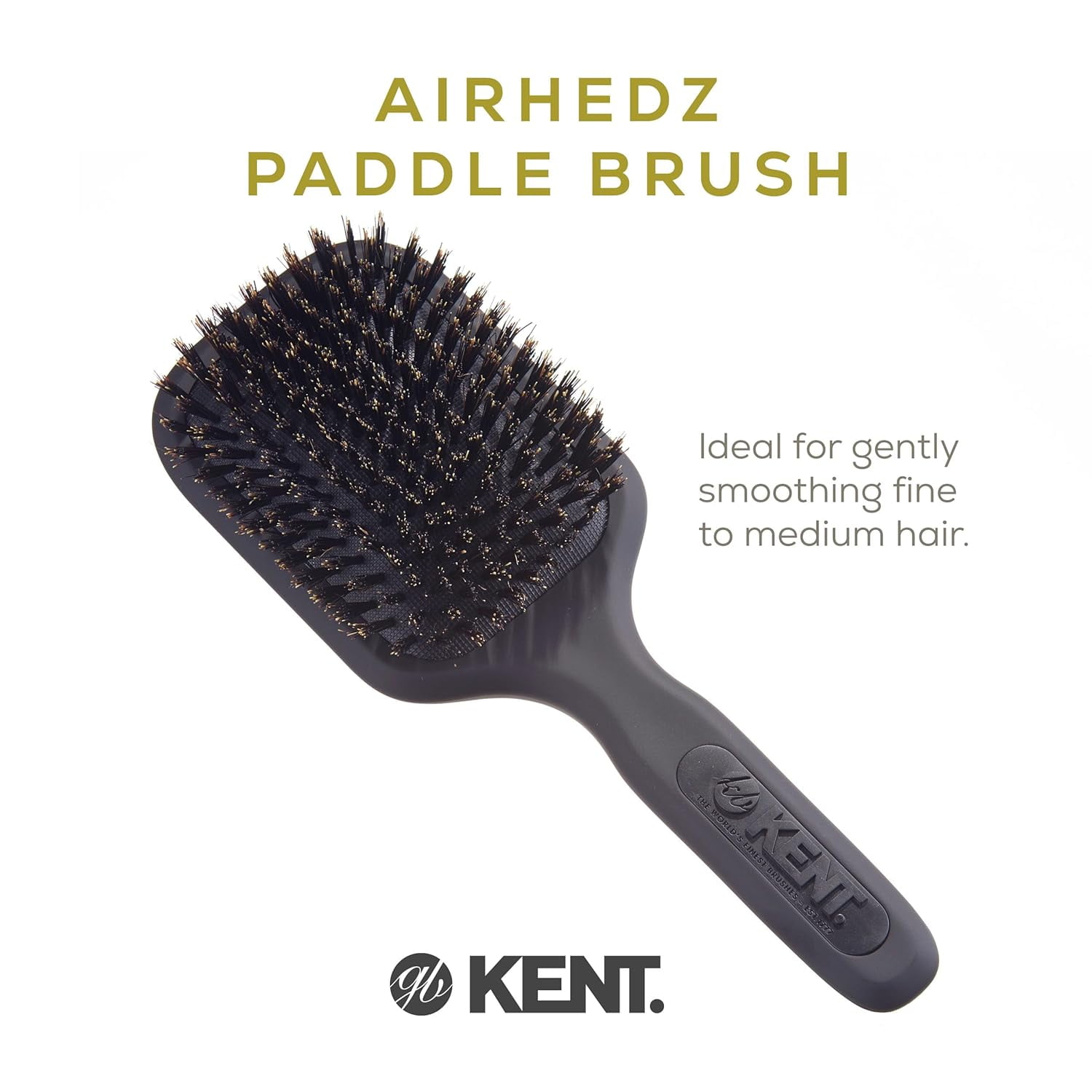 Kent AH13G Airhedz Pro Pure Bristle Paddle Brush (Medium, Grey)