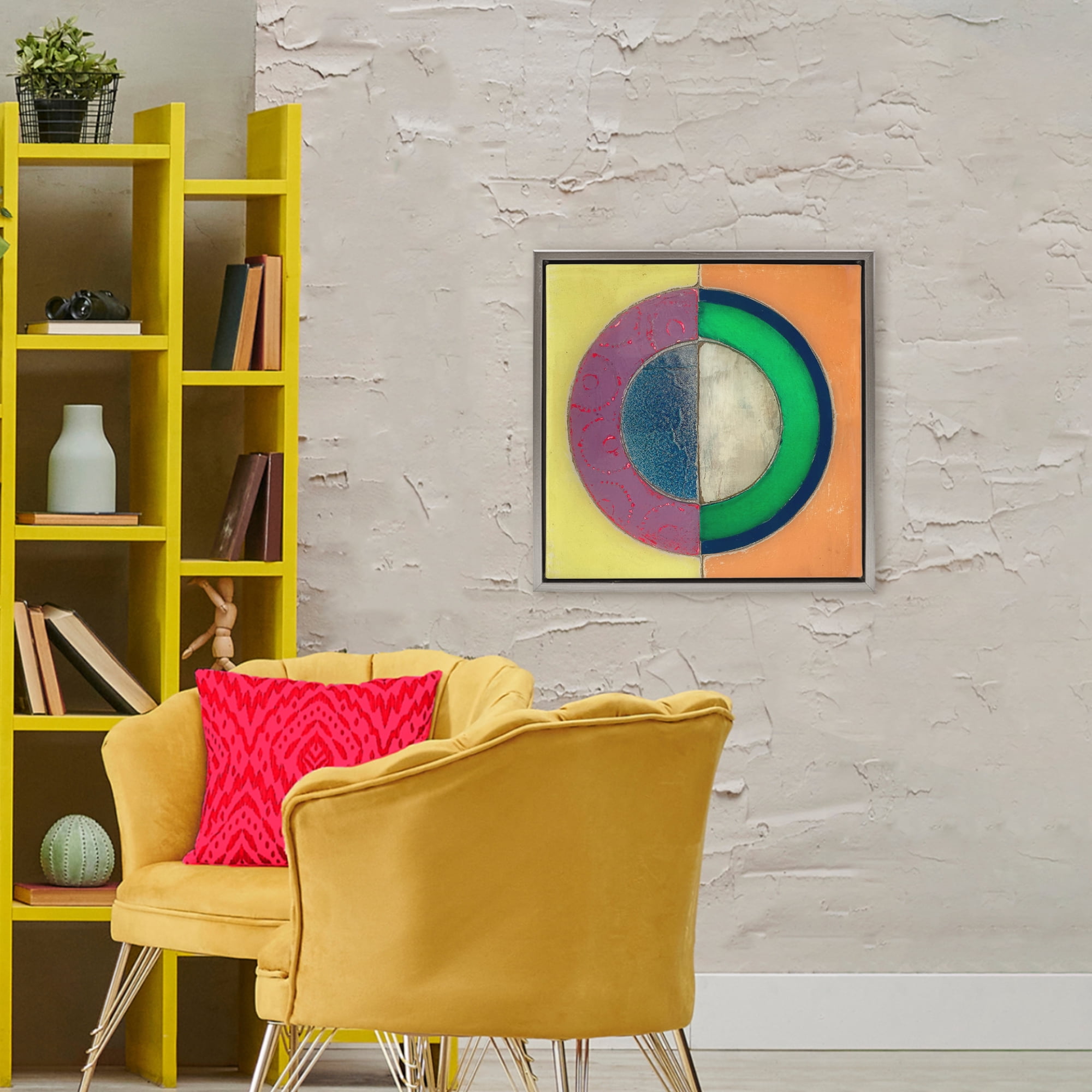 Stupell Industries Muted Round Color Black Gray Framed Floater Canvas Wall Art, design by Matthew Finger