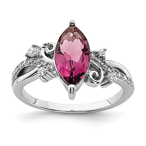 Sterling Silver Purple Glass Marquise Stone And CZ Ring Sterling Silver Purple Glass Marquise Stone And CZ Ring