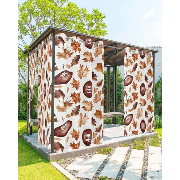 nqOlkjepod Outdoor Curtains for Patio Waterproof, Fall Maple Leaf Football Outdoor Privacy Panels Grommet, Autumn Farmhouse Vintage Blackout Outside Curtains for Porch/Cabana 54"x95", 2 Panels