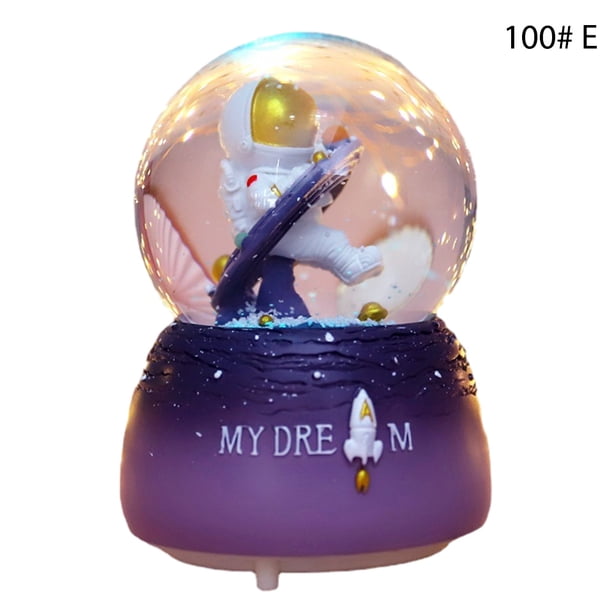 Decoración de bola de nieve de astronauta caja de música luminosa giratoria decoración de escritorio creativa