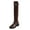 Brown, variant on Women's Fashion Splicing Knee High Boots Pull On Comfortable Flat Low Heel Round Toe Stretchy Suede Over The Knee Booties Brown Size 6.5