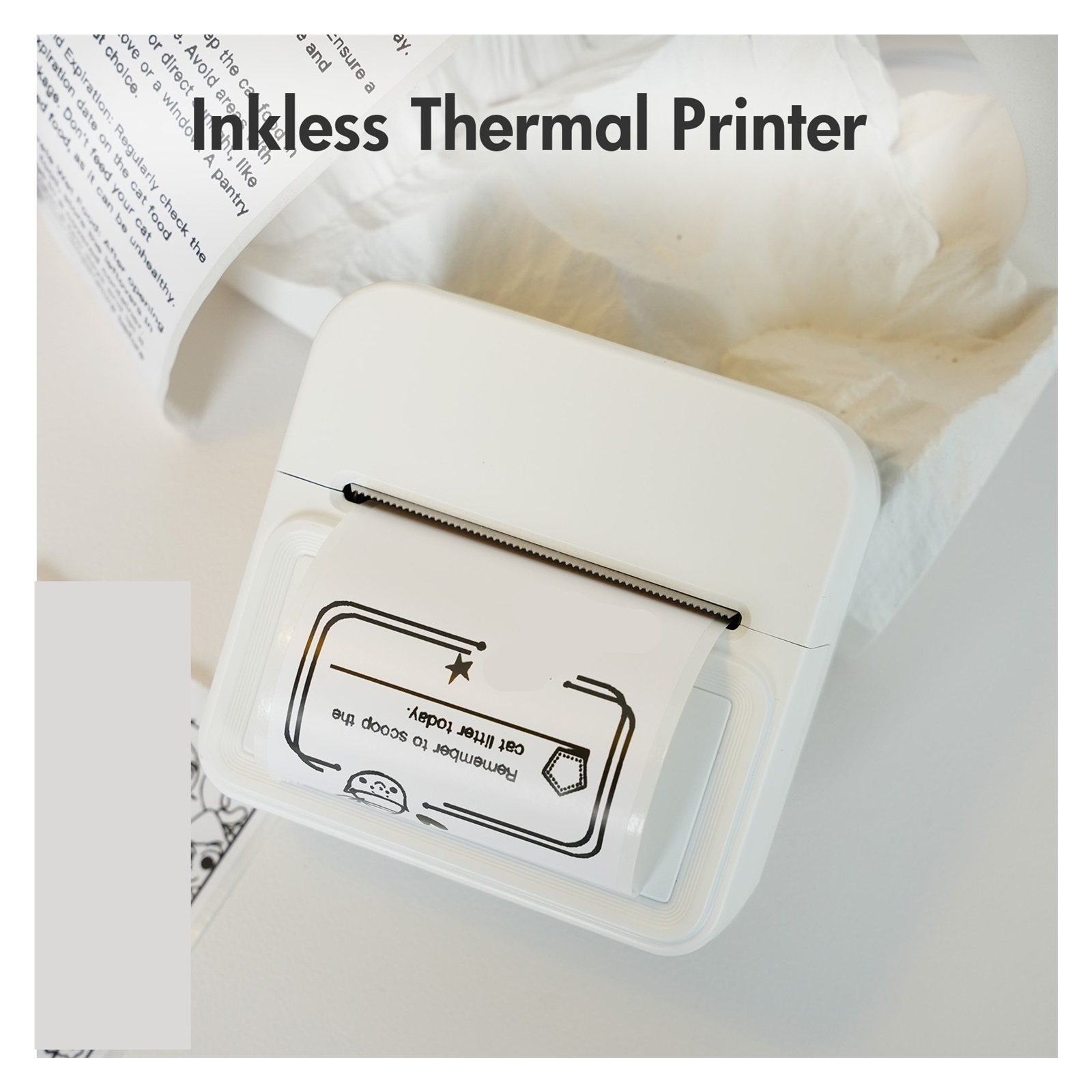Inkless Thermal Label Printer Portable Bluetooth Pocket Label Maker Home Study with 1roll Stickable