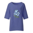 thumbnail image 4 of 2DXuixsh Womens Blouses Fashion Women's Seven Point Sleeve Round Neck Cotton Flower Print Comfortable Casual T Shirt Workout Tops for Women Blue Size S, 4 of 4